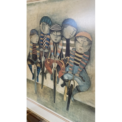 74 - Graciela Rodo Boulanger (1935) 'Bicycle Riders' Colored Print Framed, Signed (80 x 76cm)