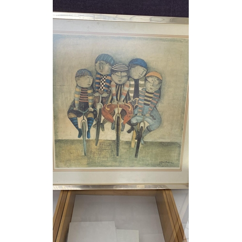 74 - Graciela Rodo Boulanger (1935) 'Bicycle Riders' Colored Print Framed, Signed (80 x 76cm)