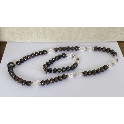 209 - Real Black Freshwater Pearl Set of Necklace and Bracelet