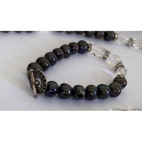 209 - Real Black Freshwater Pearl Set of Necklace and Bracelet