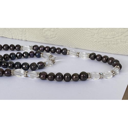 209 - Real Black Freshwater Pearl Set of Necklace and Bracelet