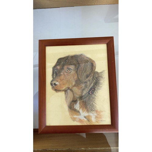 224 - 'P. Williams' Dog & Bottle Framed Artworks