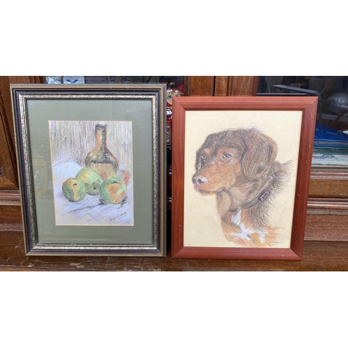 224 - 'P. Williams' Dog & Bottle Framed Artworks