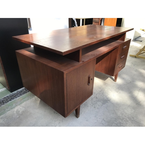 508 - Vintage Danish Style Wooden Office Desk with 3 Drawers and Cabinet (136 W. x 70 D. x 78cm H.)