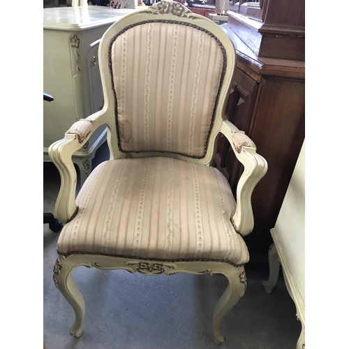 587 - Antique French Louis XVI Style White Extendable Dining Table with 6 Matching Chairs Upholstered in S... 