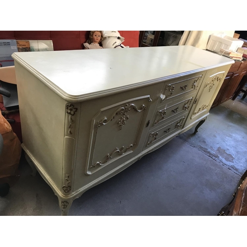 589 - Antique French Louis XVI Style White Dining Room Cabinet with 2 Cabinets and 4 Drawers (183 W. x 51 ... 