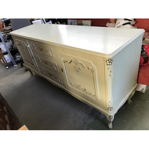 589 - Antique French Louis XVI Style White Dining Room Cabinet with 2 Cabinets and 4 Drawers (183 W. x 51 ... 