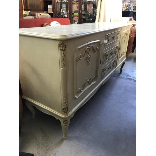 589 - Antique French Louis XVI Style White Dining Room Cabinet with 2 Cabinets and 4 Drawers (183 W. x 51 ... 