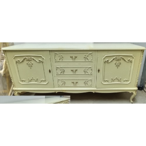 589 - Antique French Louis XVI Style White Dining Room Cabinet with 2 Cabinets and 4 Drawers (183 W. x 51 ... 