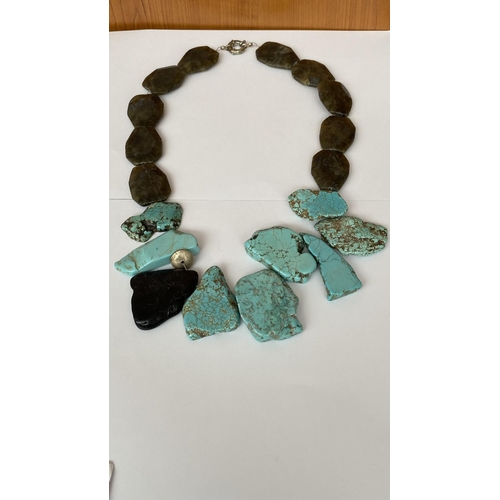 595 - Large Turquoise Free Form Stone Necklace