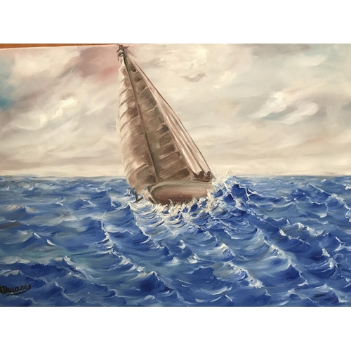 53 - Oil on Canvas Sailing Boat Painting Signed by Greek 'Nicos Vikatos' (70 x 50cm)