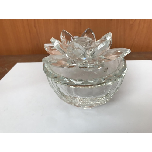 58 - Crystal Glass Round Trinket Dish/Vanity Box Jar