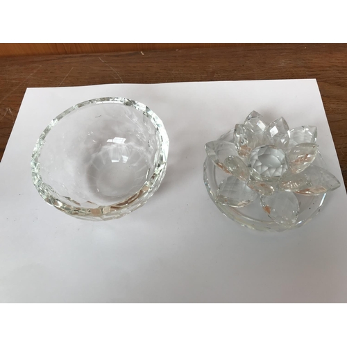 58 - Crystal Glass Round Trinket Dish/Vanity Box Jar