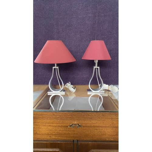 11 - x2 'Ikea' Klabb Modern Burgundy Table Lamps with Silver Pear-Shaped Aluminium Base (38cm H./each)