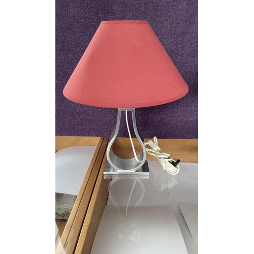 11 - x2 'Ikea' Klabb Modern Burgundy Table Lamps with Silver Pear-Shaped Aluminium Base (38cm H./each)