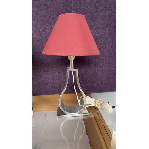 11 - x2 'Ikea' Klabb Modern Burgundy Table Lamps with Silver Pear-Shaped Aluminium Base (38cm H./each)