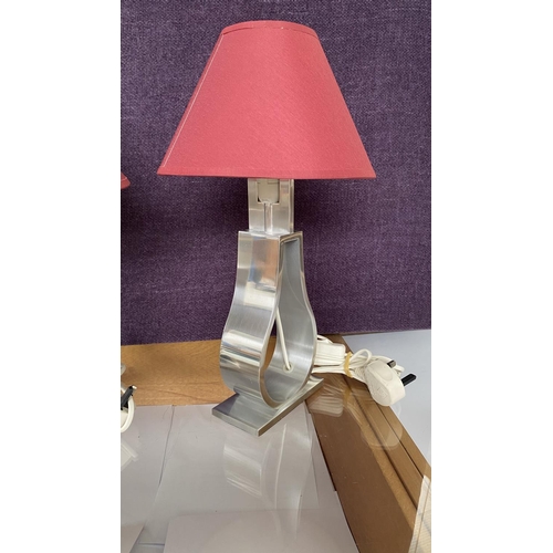 11 - x2 'Ikea' Klabb Modern Burgundy Table Lamps with Silver Pear-Shaped Aluminium Base (38cm H./each)