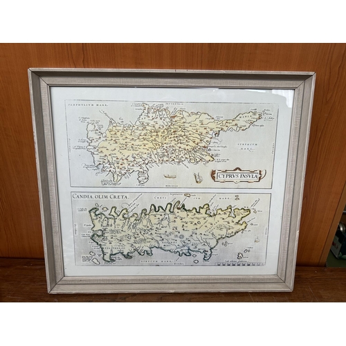 56 - Vintage Style Cyprus and Crete Map Print in Frame (55 x 47cm)