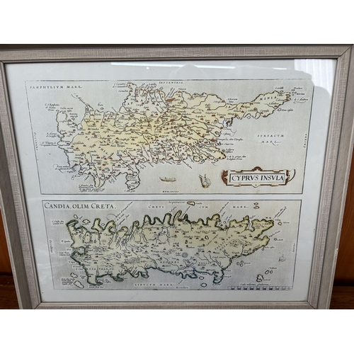 56 - Vintage Style Cyprus and Crete Map Print in Frame (55 x 47cm)