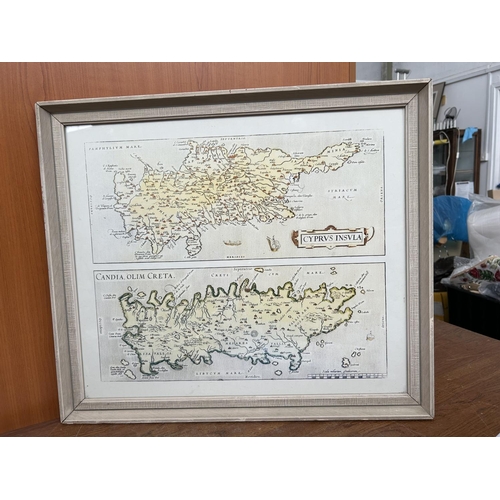 56 - Vintage Style Cyprus and Crete Map Print in Frame (55 x 47cm)