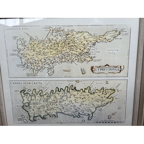 56 - Vintage Style Cyprus and Crete Map Print in Frame (55 x 47cm)