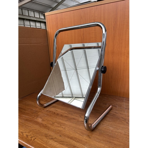 70 - Vintage From 1960's Bauhaus Tubular Style Table Top Swing Mirror with Chrome Base (38 W. x 30 d. x 5... 