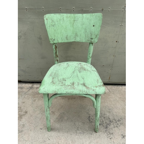 72 - Vintage Light Green Distressed Painted Wooden Bistro Chair