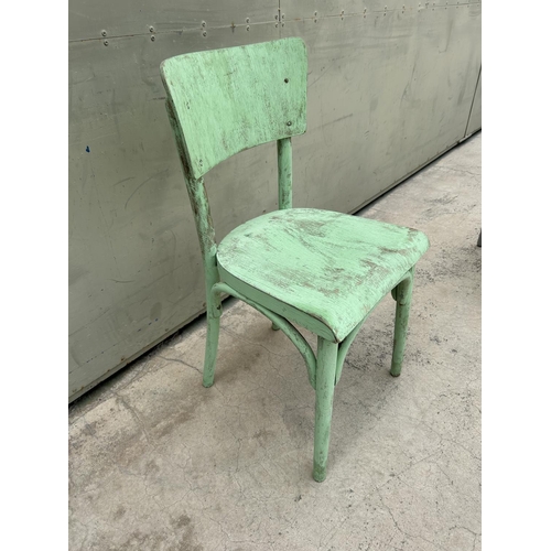 72 - Vintage Light Green Distressed Painted Wooden Bistro Chair