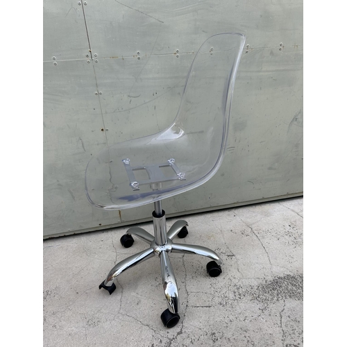 1 - Clear Armless Swivel Office Chair on Castors - Code N/A