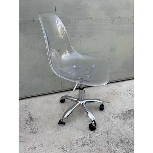 1 - Clear Armless Swivel Office Chair on Castors - Code N/A