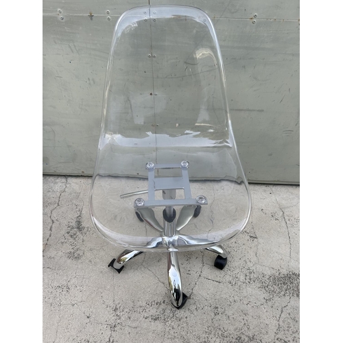 1 - Clear Armless Swivel Office Chair on Castors - Code N/A