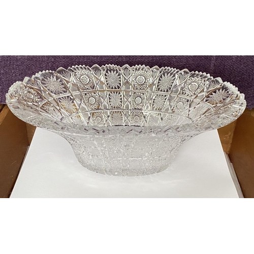 5 - Beautiful Bohemian Hand Cut Lead Crystal 24% Oval Center Piece Bowl (31cm L., 12cm H.)