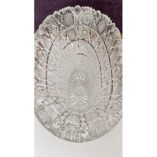 5 - Beautiful Bohemian Hand Cut Lead Crystal 24% Oval Center Piece Bowl (31cm L., 12cm H.)