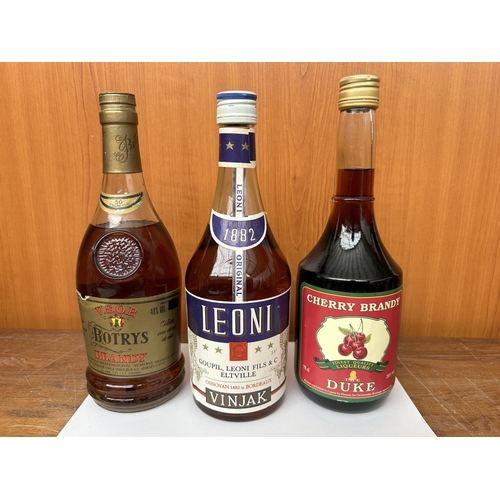 97 - Bordeaux France Leoni Cognac, Cyprus Botrys V.S.O.P. Brandy and The Duke Cherry Brandy