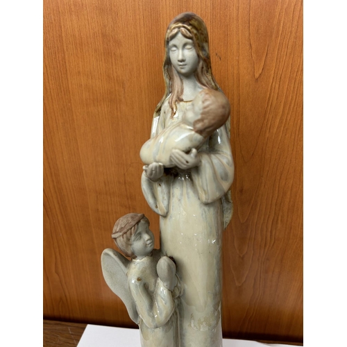 35 - Tall Virgin Mary and Baby Jesus Together with Angel Figurine (36cm H.)