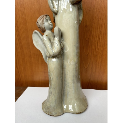 35 - Tall Virgin Mary and Baby Jesus Together with Angel Figurine (36cm H.)