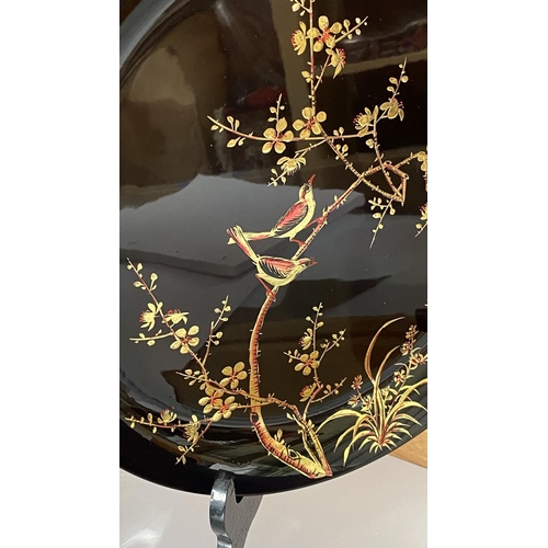 115 - x2 Oriental Lacquered Hand Painted Decorative Plates Stamped at The Back