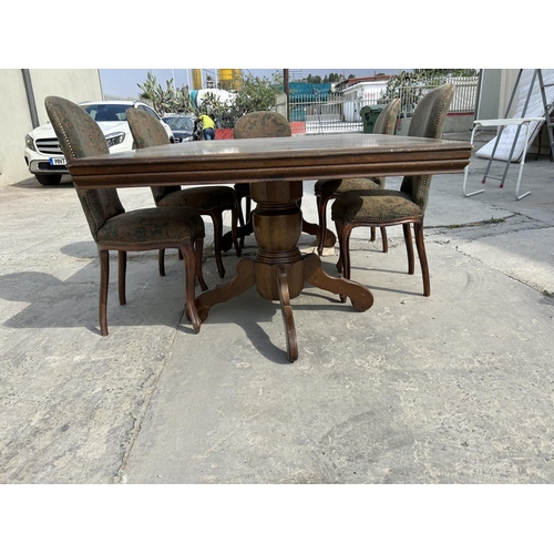 604 - Vintage Solid Dark Wood Dining Table with 5 Matching Chairs (A/F)