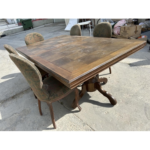 604 - Vintage Solid Dark Wood Dining Table with 5 Matching Chairs (A/F)