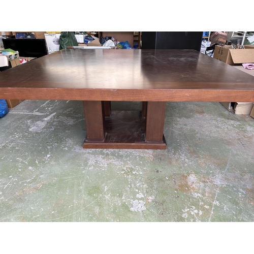 605 - Very Large Dark Wood Square Dining Table (180 x 180cm)