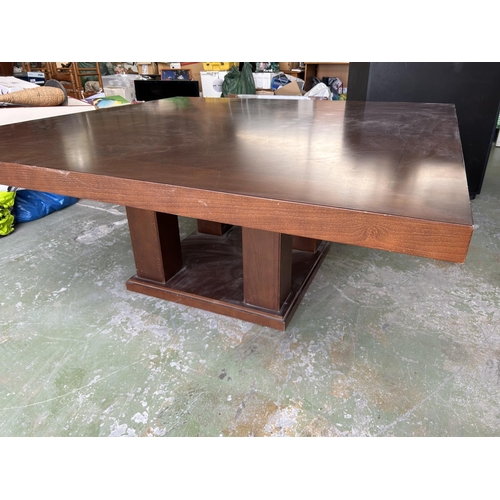 605 - Very Large Dark Wood Square Dining Table (180 x 180cm)