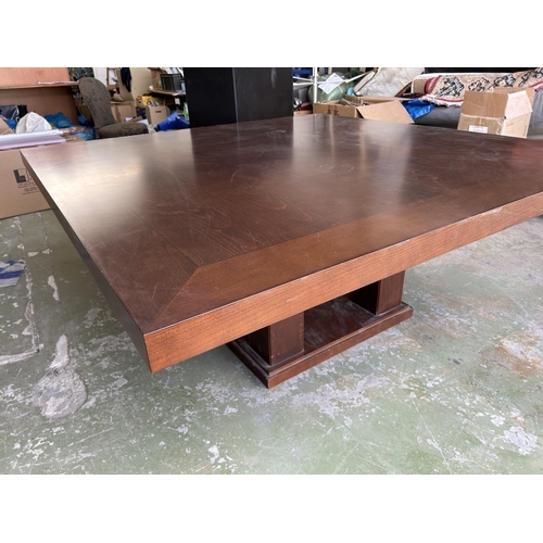 605 - Very Large Dark Wood Square Dining Table (180 x 180cm)