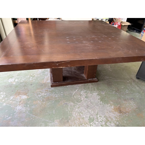 605 - Very Large Dark Wood Square Dining Table (180 x 180cm)