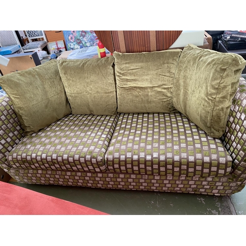 613 - Large 2-Seat Sofa Freshly Upholstered in Checkered Velour Fabric with Extra Covers