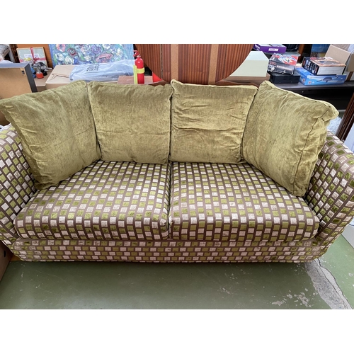 613 - Large 2-Seat Sofa Freshly Upholstered in Checkered Velour Fabric with Extra Covers