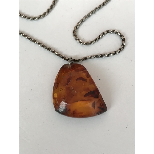 639 - Vintage Amber Pendant with Nice Silver Chain