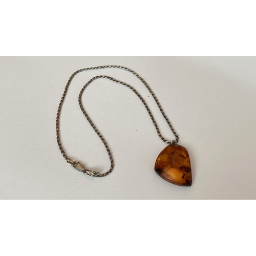 639 - Vintage Amber Pendant with Nice Silver Chain