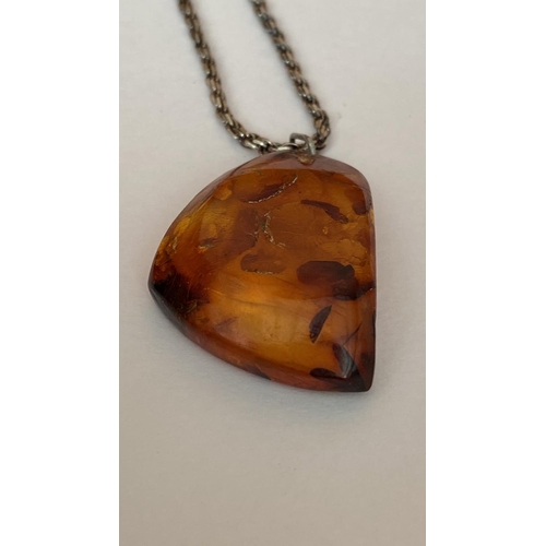 639 - Vintage Amber Pendant with Nice Silver Chain