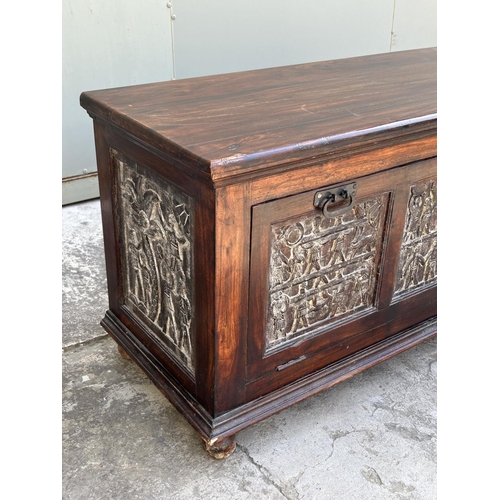 70 - Antique Style Chest/Trunk with Carvings (118 W. x 45 D. x 61cm H.)