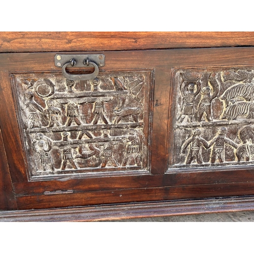 70 - Antique Style Chest/Trunk with Carvings (118 W. x 45 D. x 61cm H.)